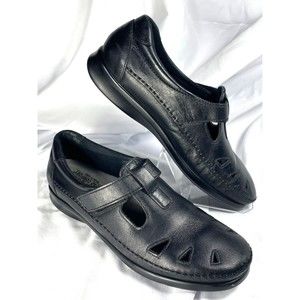 SAS Womens Comfort Shoe Black Leather Hook & Loop Removeable Footbed Size 10???